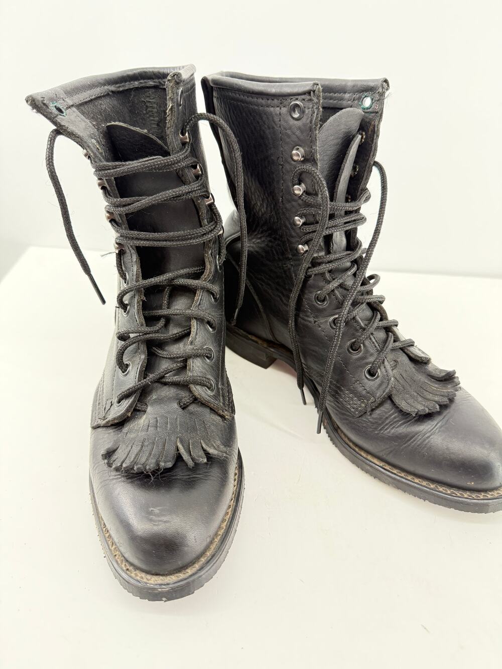 DD Tuff USA Union Made Leather Kiltie Packer Western Lace Up Boots Womens 8 M